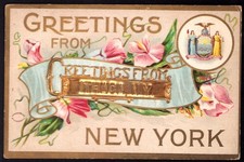 Postcard New York Ithaca NY Greeting Metal Attachment c. 1910 Postcard New York Ithaca NY Greeting Metal Attachment c. 1910