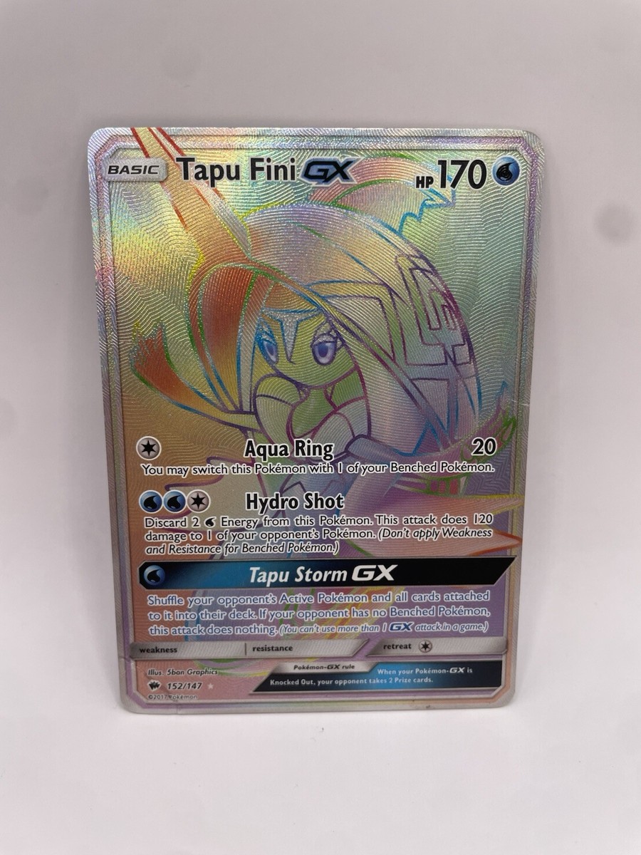 pokemon card tapu fini Pokémon GX Secret Rare Full Art 152/147 Burning Shadows HP 170 This attack does 120 damage to 1 of your opponents Pokémon Tapu Fini - SM -