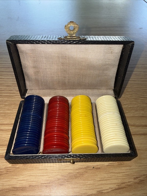 Vintage Poker Chip Set - 104 Piece Travel Size W/ Case - Made In Germany