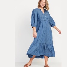 Old Navy Women's Size Small Blue 3/4 Sleeve All-Day Midi Swing Dress - NWT