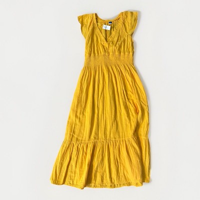 Old Navy Womens Dress S Yellow Maxi Ruffled Flutter Peasant Boho Cottagecore