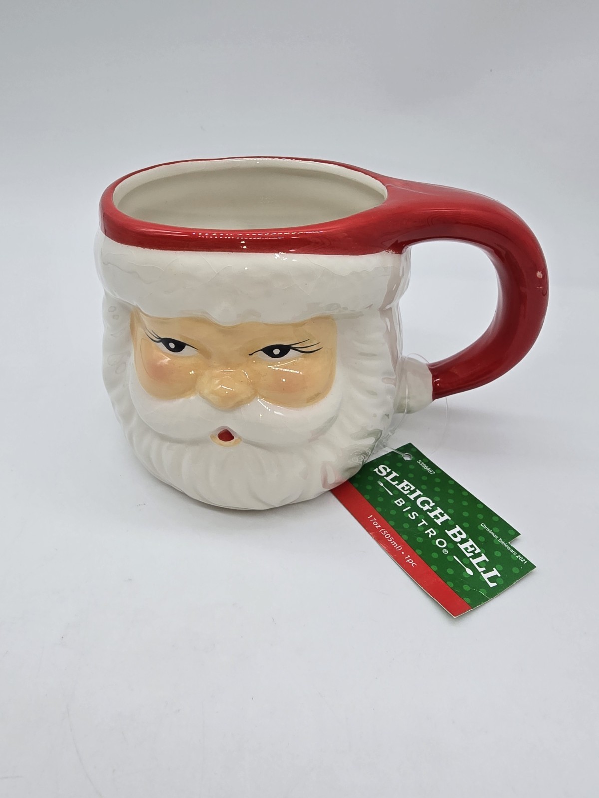 Santa Clause Sleigh Bell Bistro Figural Santa Mug 17 OZ Christmas New
