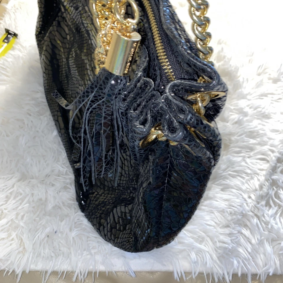 Bolso de Hombro Michael Kors Negro Piel de Serpiente Cadena de Pitón Boho Foto 3 de 4