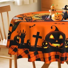 Halloween Tablecloth round Pumpkin Tablecloths 70 Inch Castle Ghost Table Cloth
