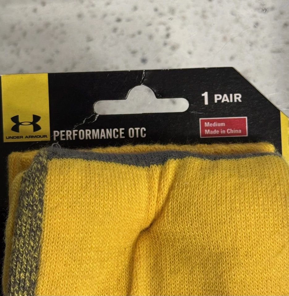 Meias masculinas amarelas Under Armour UA Performance OTC novo tamanho 4-8.5 - Imagem 4 de 4