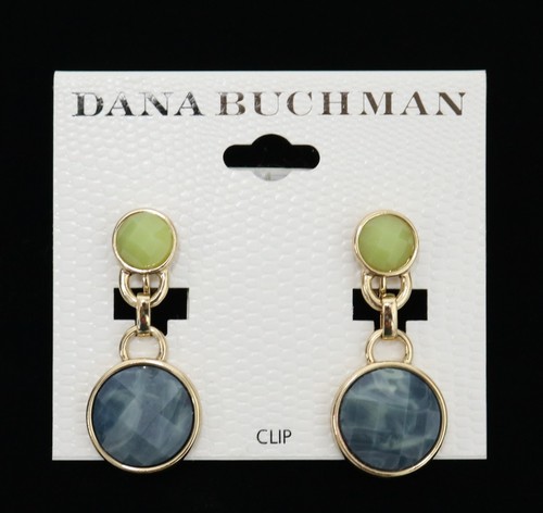 Dana Buchman Clip On Earrings Gold-Tone Green / Blue Dangle - NEW - Picture 2 of 3