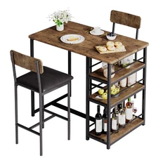 3-Piece Dining Table Set Kitchen Table with 3 Storage Shelves and Chairs for 2