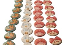 Gender Reveal Baby Shower Badges Buttons Set 24 Boots  22 Bows Metal