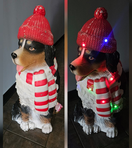 Bernese Mountain Dog Christmas Blow Mold 2.5 Feet LED Lights Red Beanie & Scarf