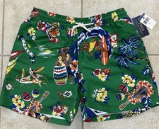 Men s Polo Ralph Lauren Graphic Print Drawstring Swim Shorts Trunks Bear ALOHA