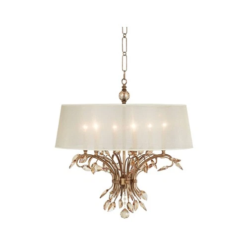 Uttermost Alenya 6-Light Metal Crystal Fabric Shade Chandelier in Burnished Gold - Picture 1 of 3