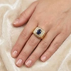 24K Gold 925 Sterling Silver Rings Exquisite Intense Blue Sapphire Oval 3.20Ct