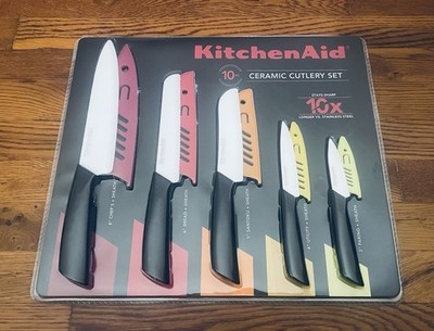 2016 KITCHENAID 10pc Ceramic Cutlery Knife Set Stays Sharp Multicolored Sheaths