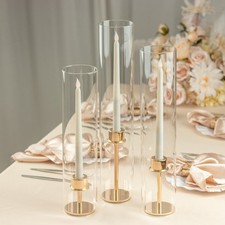 3 CLEAR Glass Pillar Hurricane CANDLE SHADES Wedding Party Events Decorations