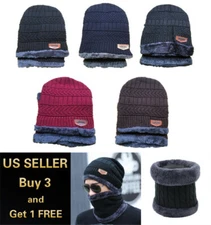 Men's Women's Winter Beanie Hat Scarf Set Fleece Warm Baggy Slouchy Snow Ski Cap