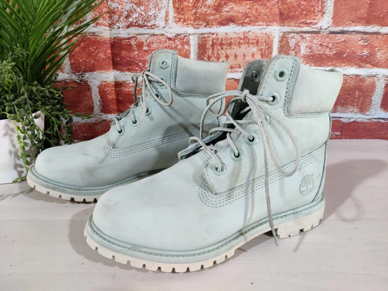 STIVALI TIMBERLAND VERDE MENTA UK 4 US 6W PELLE NABUK DONNA LACCI POLSINO IMBOTTITO