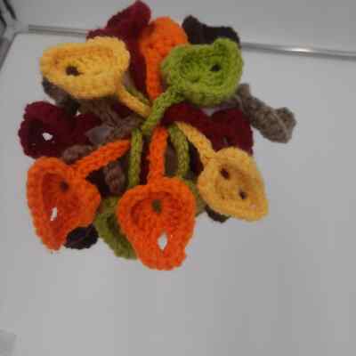 Handmade Ribbed beanie hat w/fall leaves in Orange Yellow  display picture 3