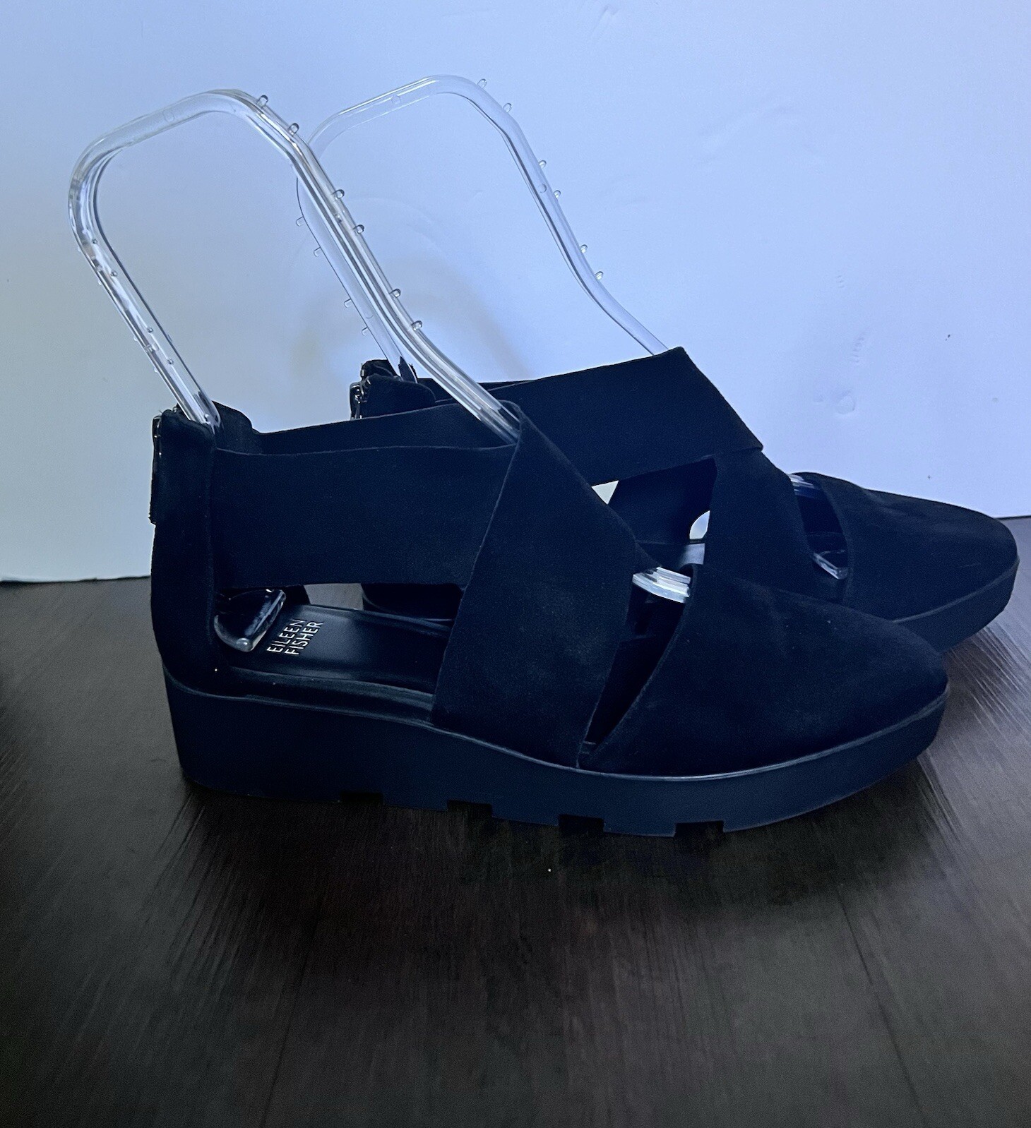 APL "Sandalo sportivo Eileen Fisher nero in pelle scamosciata con plateau taglia 9 5 alto 2"""