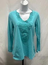 Talbots ladies size S blouse with floral embroidery.