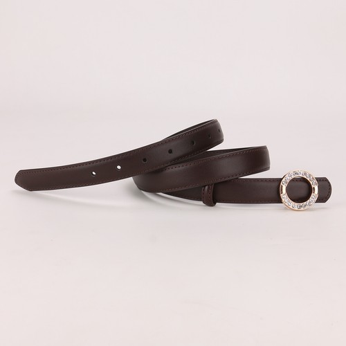 Women's Round Diamond Buckle Rhinestone Genuine Leather Belt for Daily Life - Picture 20 of 31