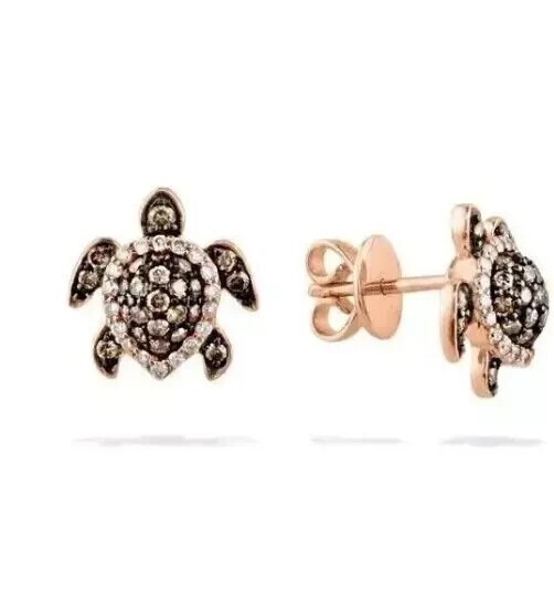Alternate view of 2ct Round Lab Created Brown Diamond Tortoise Stud Earrings 14k Rose Gold Plated