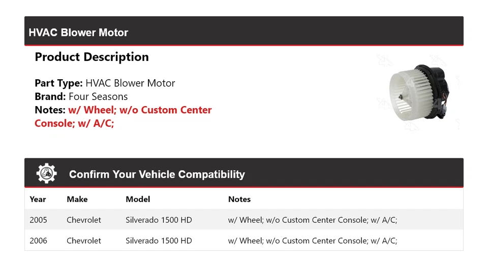 For 2005-2006 Chevrolet Silverado 1500 HD HVAC Blower Motor 4 Seasons - Image 2 of 4
