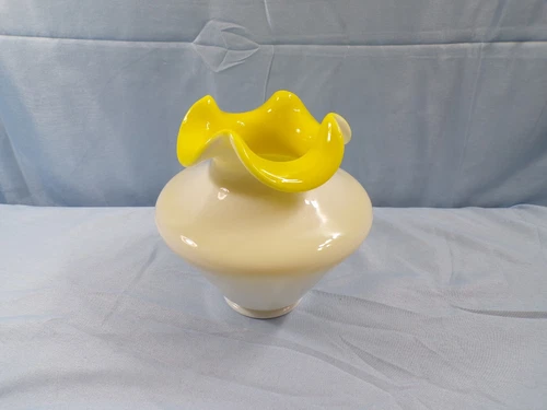 Fenton Yellow Overlay Glass Vase 5" Tall