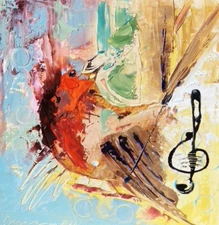 8" ORIGINAL Oil Painting Animal Original Art ROBIN Bird Impasto Texture Nature