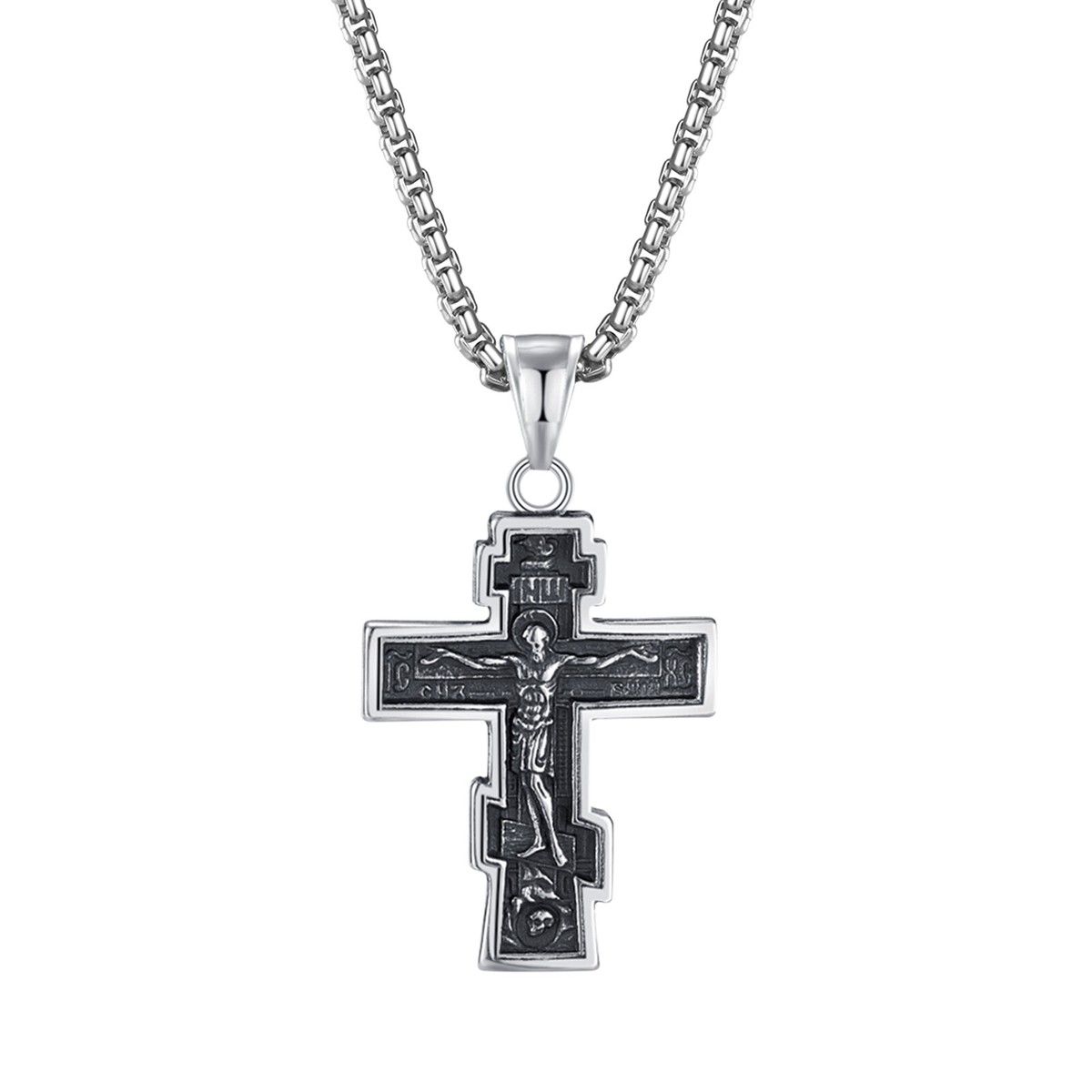 Men's Stainless Steel Orthodox Cross Necklace Religious Jesus