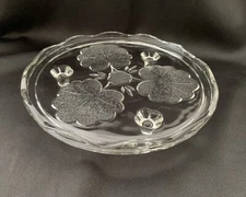 Vtg Cake Plate Dessert Stand Serving Dish Pie Footed England Pressed Glass Lily 