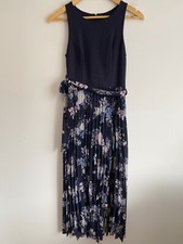Forever New Dress Womens Size 8 Navy Blue Floral Faux Wrap Pleated Tie Waist Zip