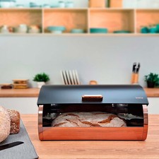 Cestino Portapane Nymblis A Doppio Scomparto: Contenitore In Metallo Nero Con Coperchio Arrotolabile, 32,5 X 24,4 X 30 Cm