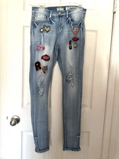 Indigo Rein Forever Juniors Patch Distressed light wash stretchy Skinny Jeans