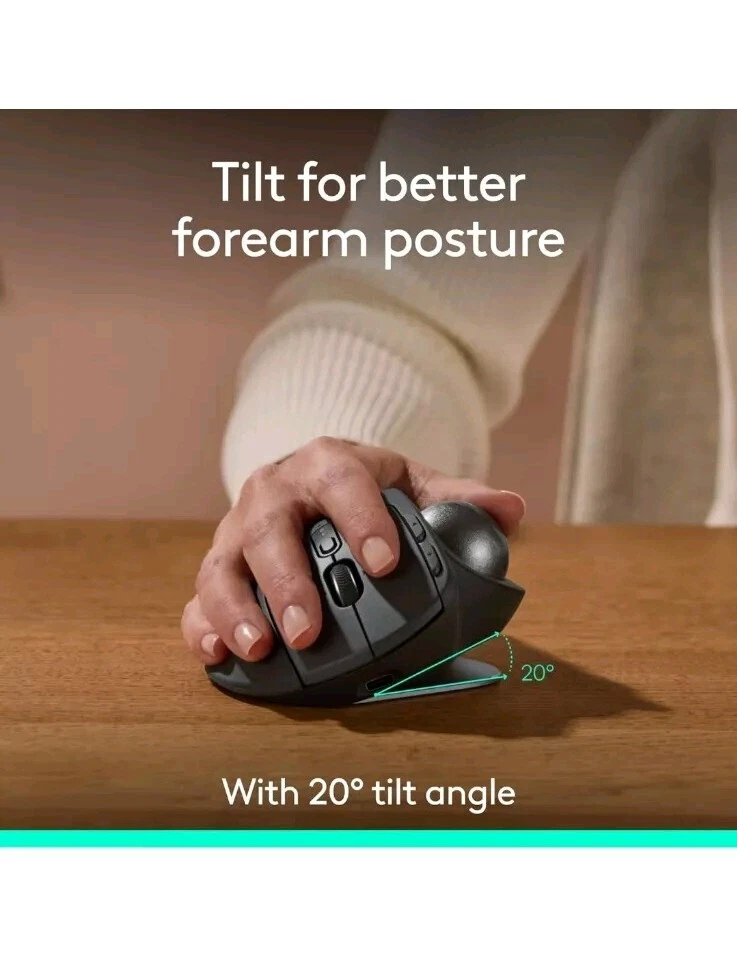 Logitech MX ERGO S Advanced Wireless Trackball Mouse, USB-C Rechargeable Wireles - Image 3 of 4