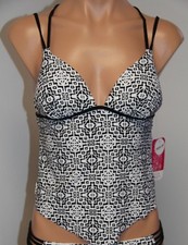 NWT Hula Honey Swimsuit Bikini Tankini Top Sz S Push Up Black White