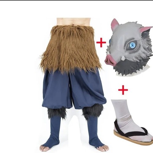 Demon Slayer Cosplay Inosuke Costume Maschera Pantaloni Tong Taglia a Scelta - Foto 22 di 22