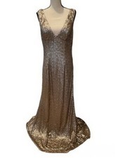 Mac Duggal Rose Gold Sequin Sheer Back Column Gown Size 10 $398