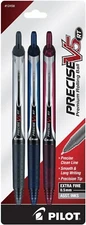 Pilot Precise V5 Extra Fine 0.5mm Rolling Ball Pens 3 Pack - Black, Blue, Red