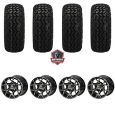 12" Ninja Machined Black Golf Cart Wheels and Tires Combo (20x10-12) Set of 4