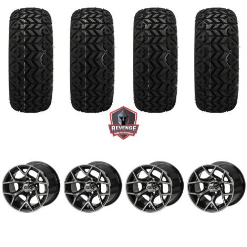 12" Ninja Machined Black Golf Cart Wheels and Tires Combo (20x10-12) Set of 4