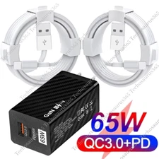 QC 3.0 Fast Wall Charger 65W GaN PD Power Adapter USB Cable For iPhone 7 8 X Lot