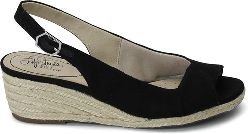 LifeStride Women's Socialite Slingback Espadrille Wedge Sandals, Black Size 9.5W - Picture 2 of 7