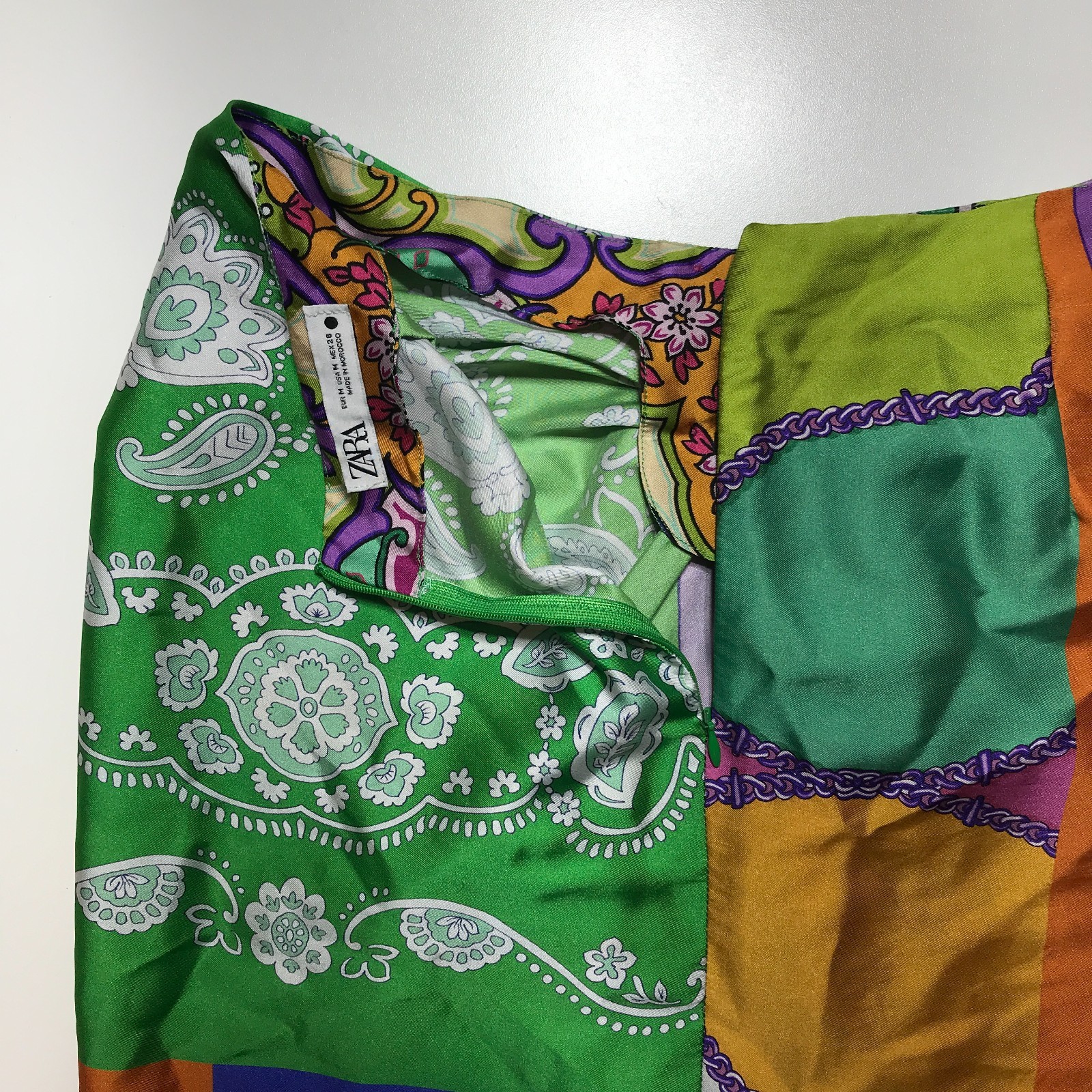 Zara Multicolor Patchwork Front Slit Satin Midi K… - image 9