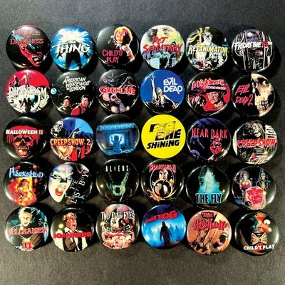 Classic 80's Horror Movies 1'' Pinback Button Set (All 30 Pins) Cult Sci-Fi