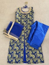 Indian Blue and Green Salwaar Kameez with Chuni, Small/Medium