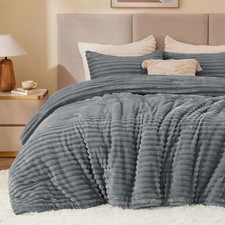 Fleece Comforter Set -Super Soft Warm Bedding, Luxury Fuzzy Heavy Full Grey