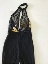Auditions Black Evening Jumpsuit with Gold Sequin Floral Trim