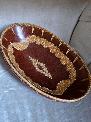 Handgefertigte Deko Holzschale Tribal Style geflochtener Rand Servierschale rustikal 35 cm