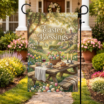 Happy Easter Blessings Garden Flag Christian Spring Yard Decor Religious Banner
