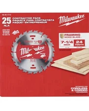 Milwaukee 48-40-1713 7-1/4" 24T Framer Circular Saw Blade Contractor Pack -25PK